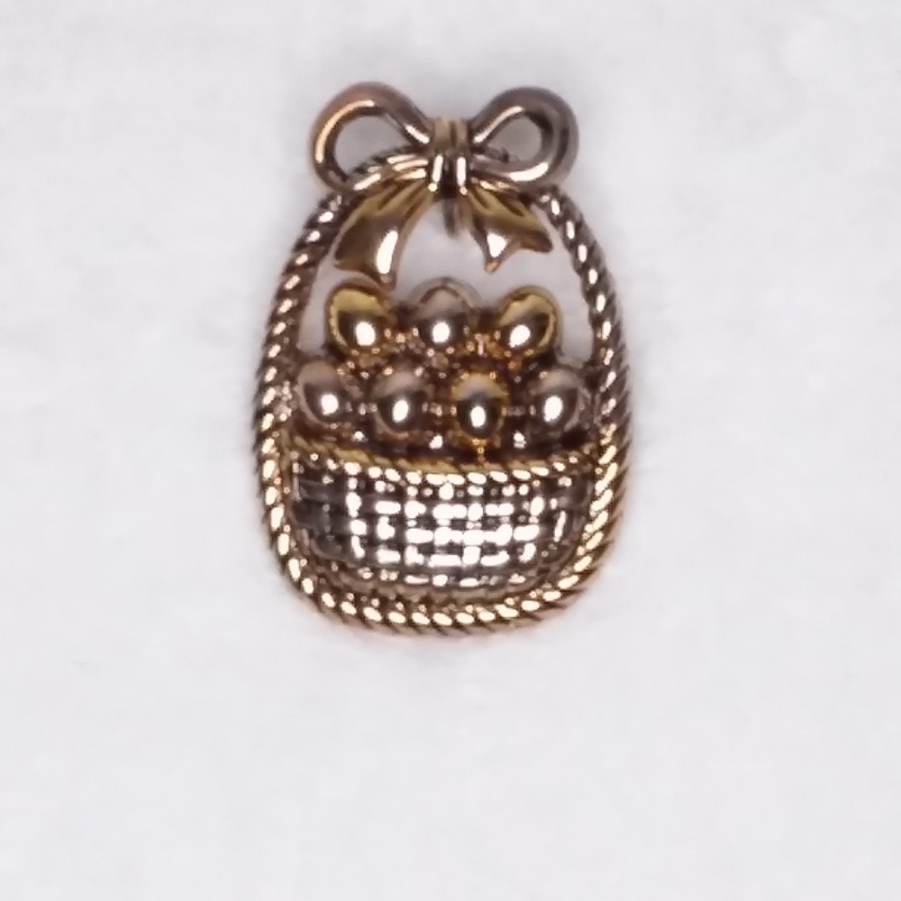 Vintage Easter Basket Brooch Pendant Silver Gold Tone Best